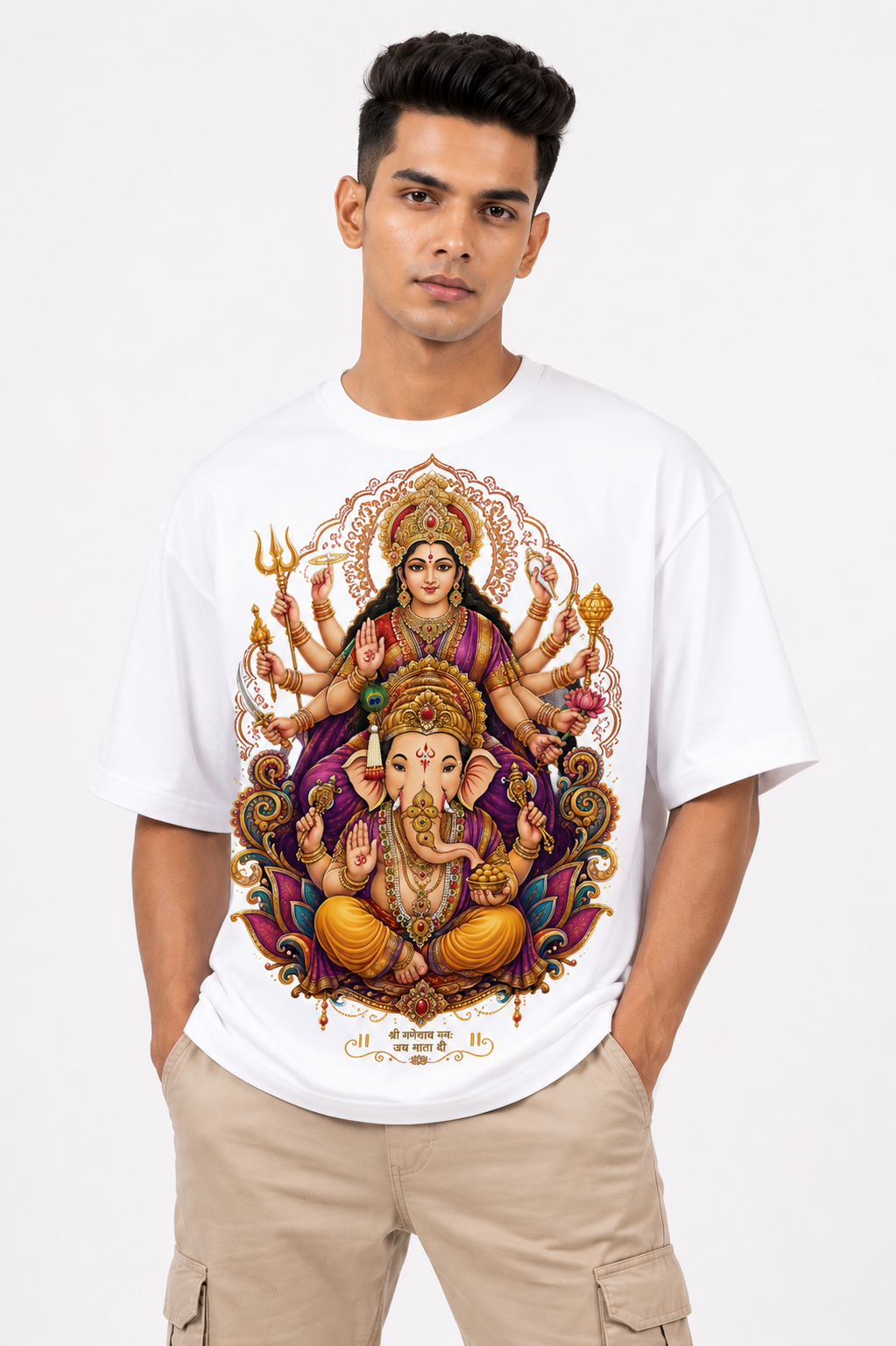 StitchVaults™ Divine Mother & Ganesha Oversized Graphic T-Shirt – GANESHA LEGACY™ Collection | Premium Cotton